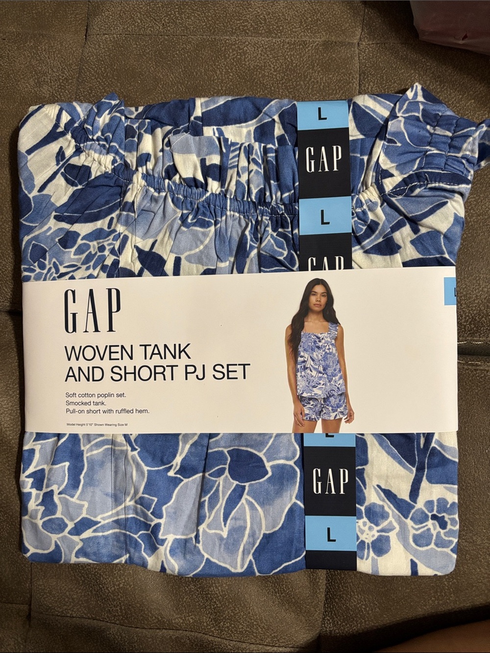 GAP Blue and White Floral Woven Tank & Short PJ Set